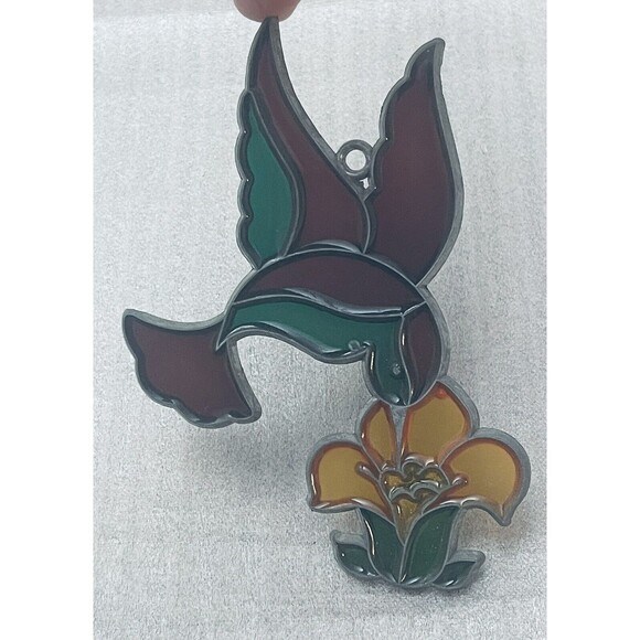 Stained Glass Humming Bird Over the Flower Hanging Bird Decoration VTG - Picture 3 of 5